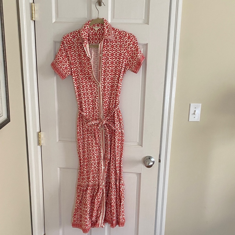 Max Studio Red and White Patterned Midi Dress